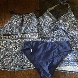 Blue and White Paisley Tankini Set